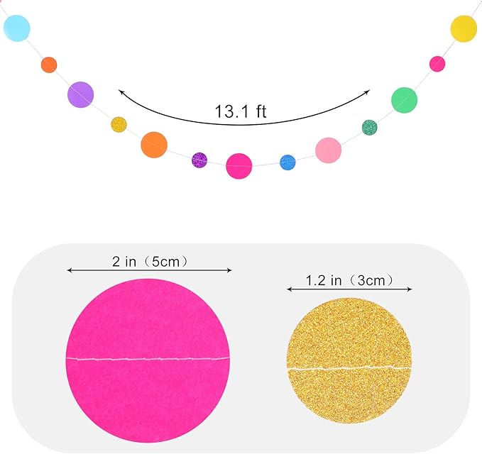 Outus 10 Pieces Colorful Dots Paper Garland Round Glitter Garland Hanging - Image 2