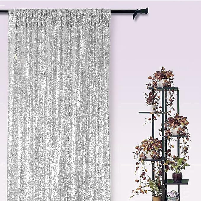 Silver Sequin Backdrop Curtains 4 Panels 2FTx8FT Wedding Photo Backdrop Glitter - Image 7