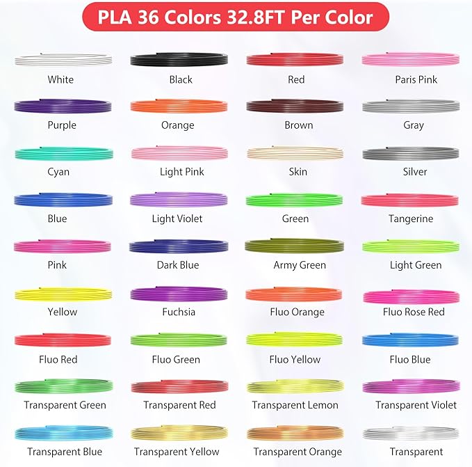 36 Colors 3D Pen Filament 1.75mm PLA, Each Color 32.8 Feet, Total 1181 Feet 3D - Image 3