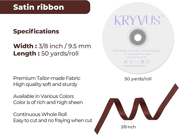 Coffee Brown Satin Ribbon 3/8 inch X Continuous 50 Yards, Single Face Polyester - Image 3