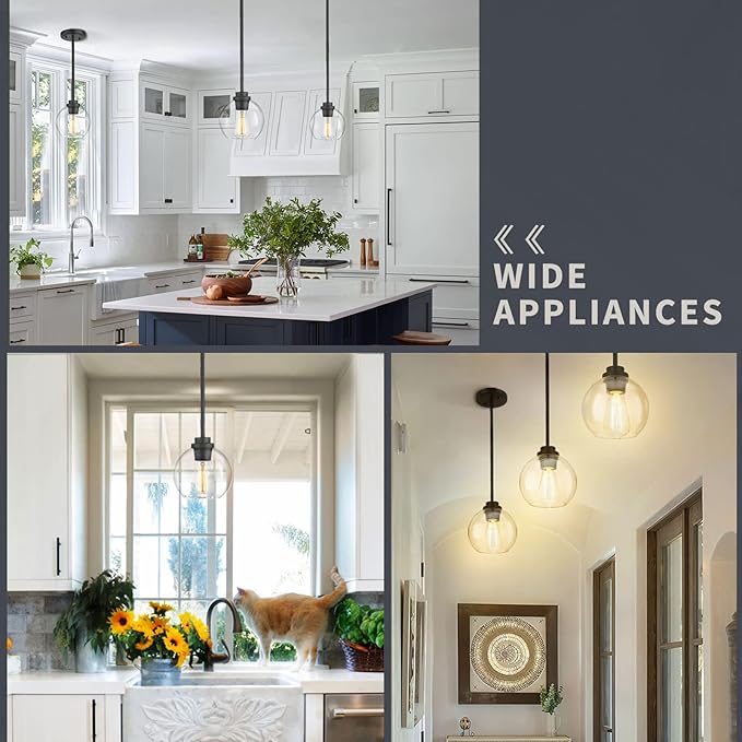Pendant Light Fixtures, 7 Inch Globe Black Pendant Lights Kitchen Island - Image 5
