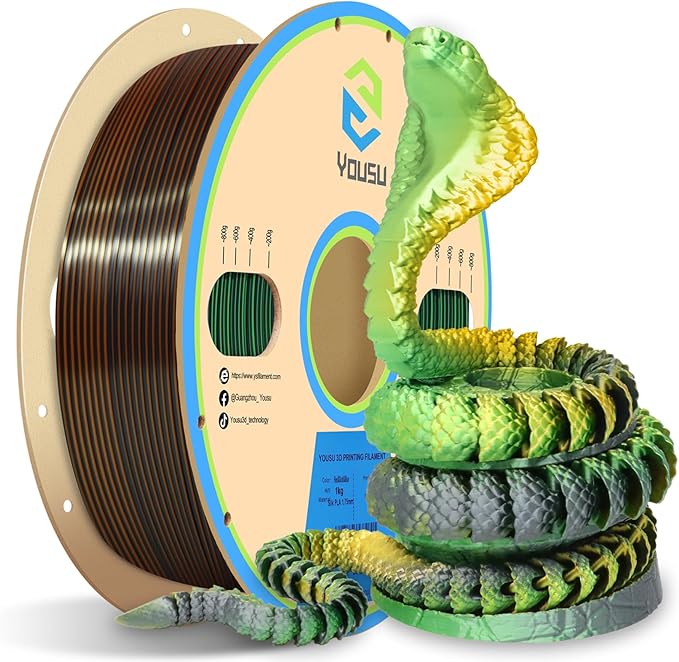 YOUSU Silk PLA 3D Printer Filament, Tri-Color Coextrusion PLA Filament 1.75mm by YOUSU