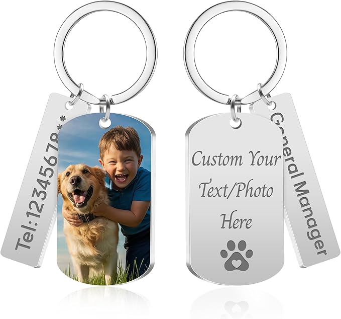 Custom Keychain with Picture, Personalized Photo Keychain with LOGO Text by Ueedklaayy