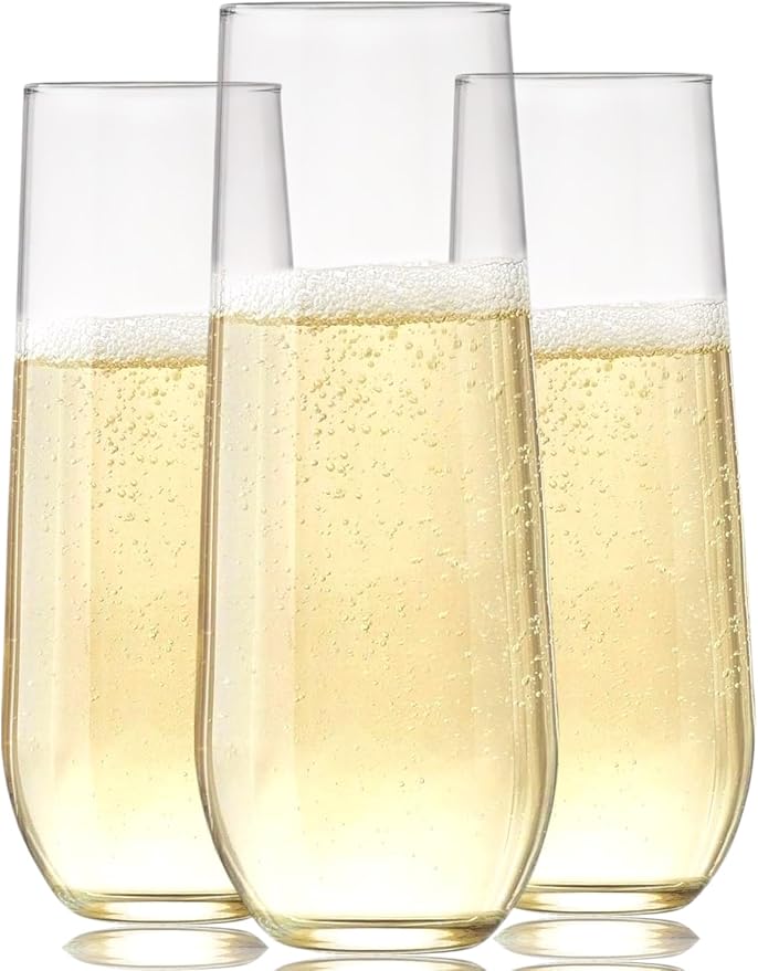 36 piece Stemless Unbreakable Crystal Clear Plastic Wine Glasses Set of 36 by Oojami