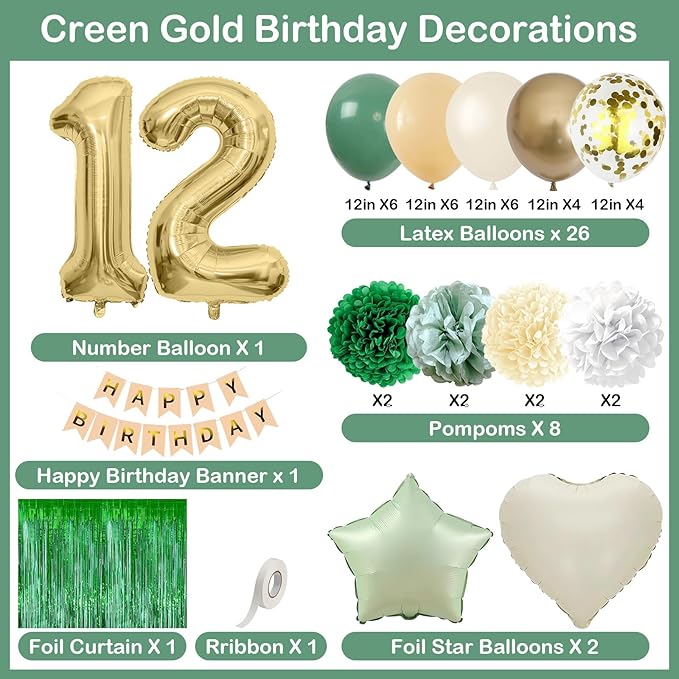 Sage Green 12th Birthday Decorations - Image 4