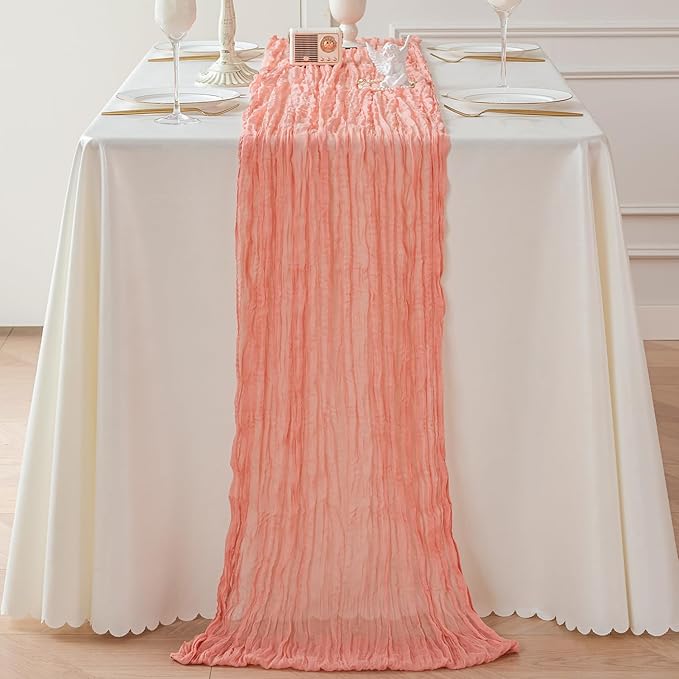 Sioloc 1 Pack Peach Coral Cheesecloth Table Runner Fall Autumn Decor - Image 5