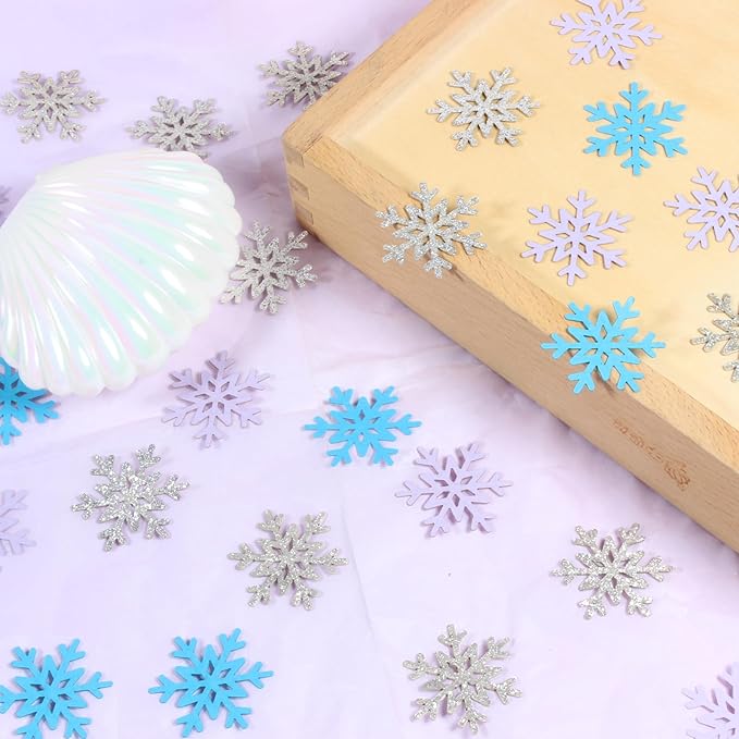200PC Winter Wonderland Birthday Decorations Silver Blue Purple Snowflake - Image 4