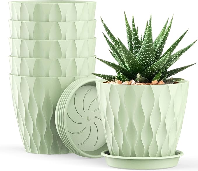 4 Inch Small Pots for Plants, 6 Pack Waffle Texture Small Plant Pots for by UOUZ