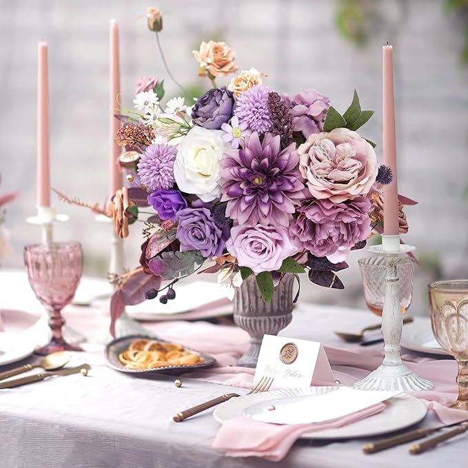 AmyHomie Artificial Purple Flowers Combo Silk Mix Peony Rose Hydrangea Fake - Image 2
