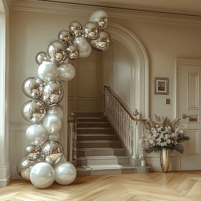 Bezente Silver Metallic Chrome Latex Balloons, 100 Pack 12 inch Silver Round - Image 9