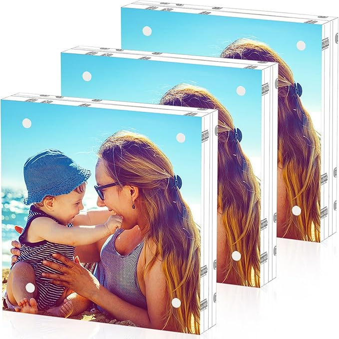 HELPLEX 3 Pack 5x5 Acrylic Picture Frames, 20mm Thicker Frameless Clear Double by HELPLEX