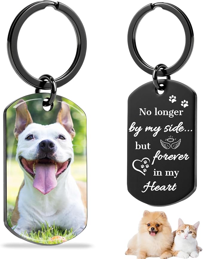 Custom Dog Memorial Photo Keychain Personalized Sympathy Gifts by Cupike