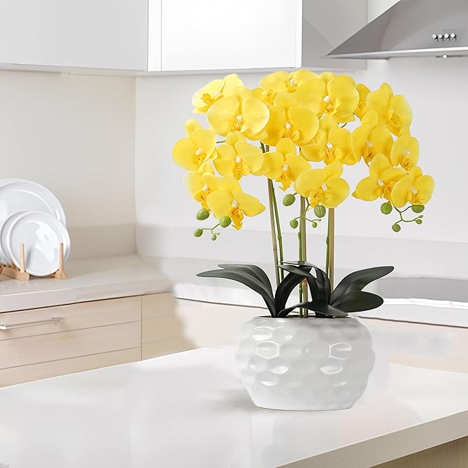 Orchid Artificial Flowers with White Vase Large Silk Faux Phalaenopsis Flowers - Image 6