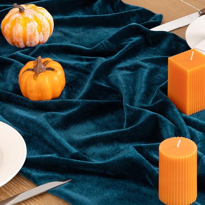 Peacock Green Velvet Table Runner 3 Pack Fall Thanksgiving Turquoise Table - Image 3