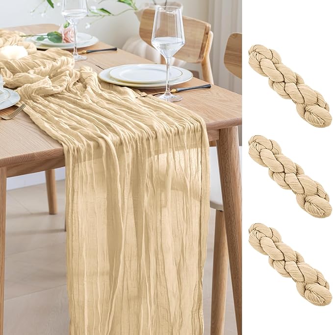 Asee'm 3pcs Cheesecloth Table Runner 120 Inches Long Sand Boho Gauze Cheese by Aseem