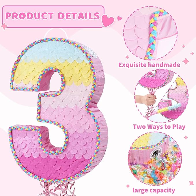 WERNNSAI Pink Sweet Three Pinata - Image 4