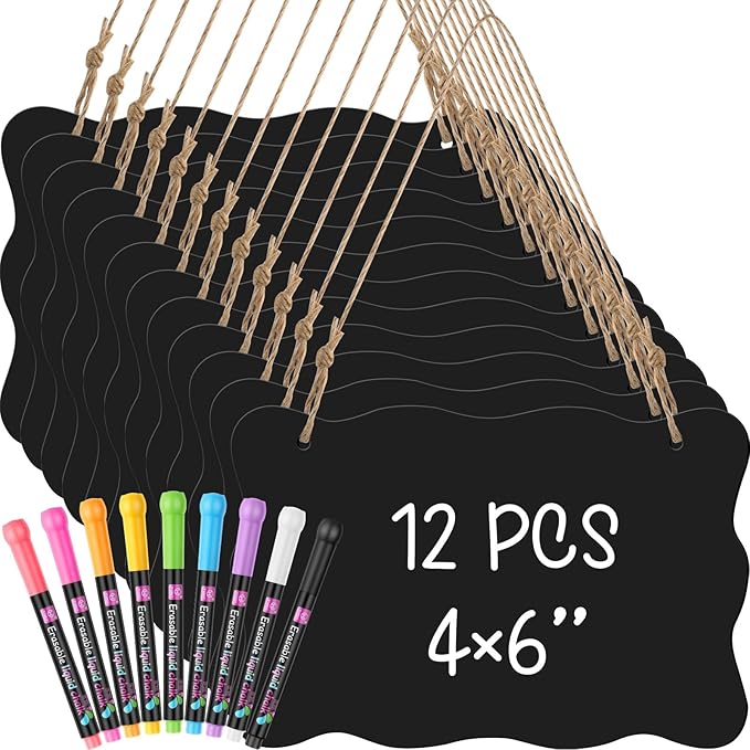 12 Pcs 4 x 6 Acrylic Chalkboard Hanging Sign by MotiMind