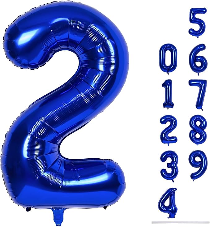 40" Balloon Number 2 Navy Blue, Large Dark Blue Foil Number Balloons Set 0-9 by Lingqiang