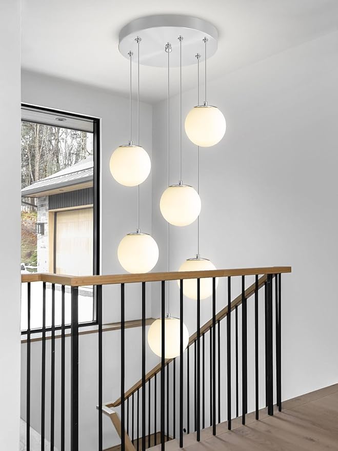 H 87in Globe Pendant Light 6-Lights Modern Hanging Chandelier - Image 2