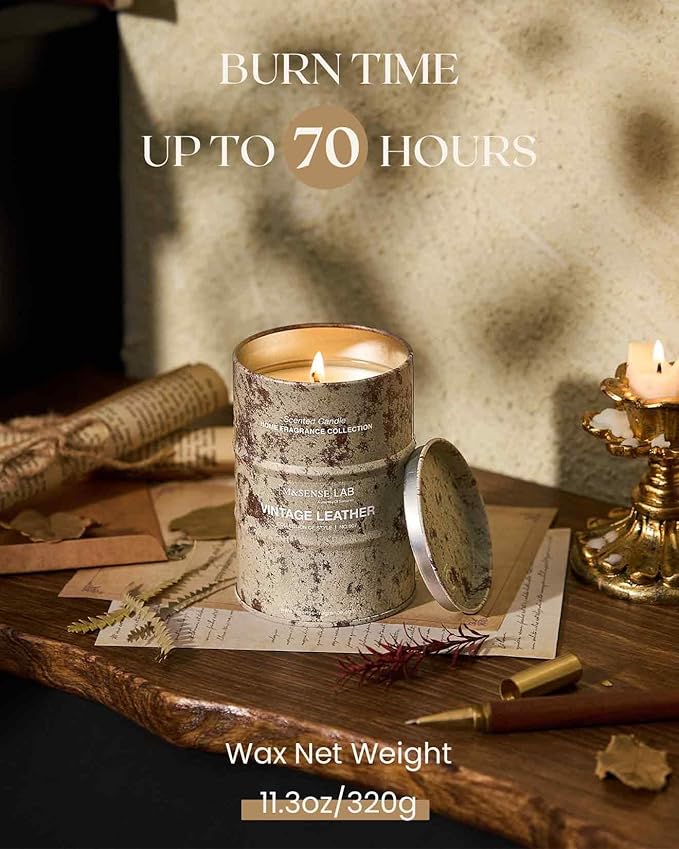 M&SENSE Vintage Leather Scented Candles Natural Non Toxic, Aromatherapy Candle - Image 4