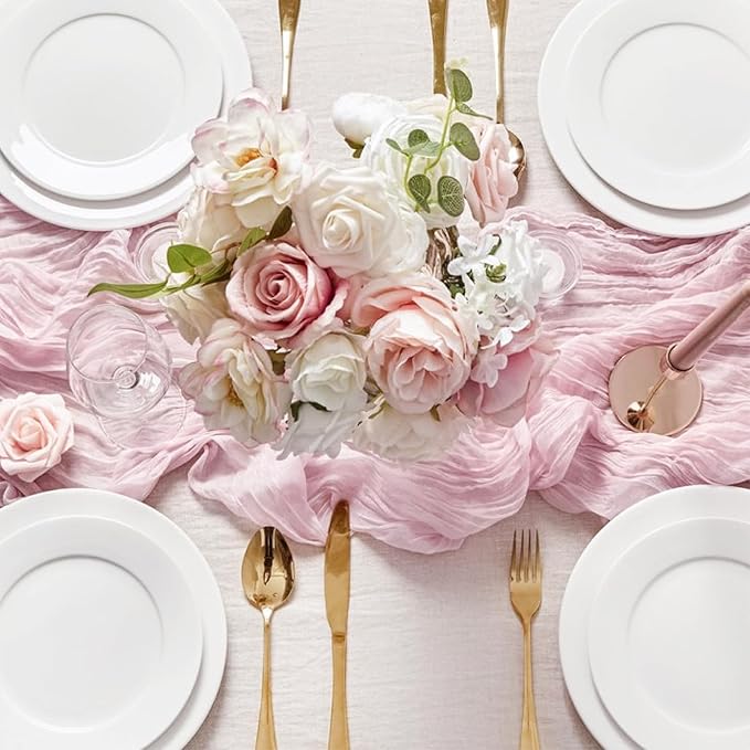 Sioloc 5 Pack Light Pink Cheesecloth Table Runner Fall Autumn Decor - Image 2