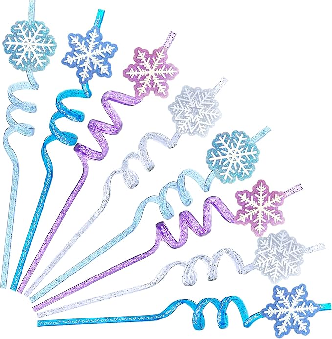 24Pcs Glitter Reusable Frozen Plastic Straws Drinking Straws, 4 Snowflake Shape by Unknown