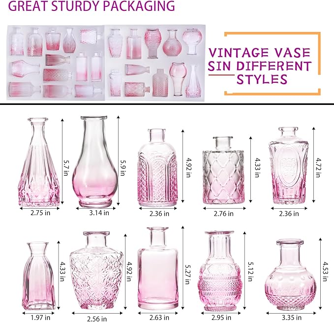Ollieroo 24Pcs Glass Bud Vases Set, Small Pink Vases in Bulk - Image 7