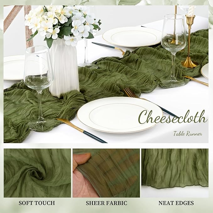 20 Pack Olive Green 10FT Cheesecloth Table Runner Rustic Gauze Cheese Cloth - Image 3
