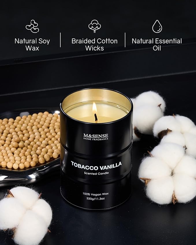 M&SENSE Scented Candle, Tobacco Vanilla Medium Jar Candle Gifts - Image 4