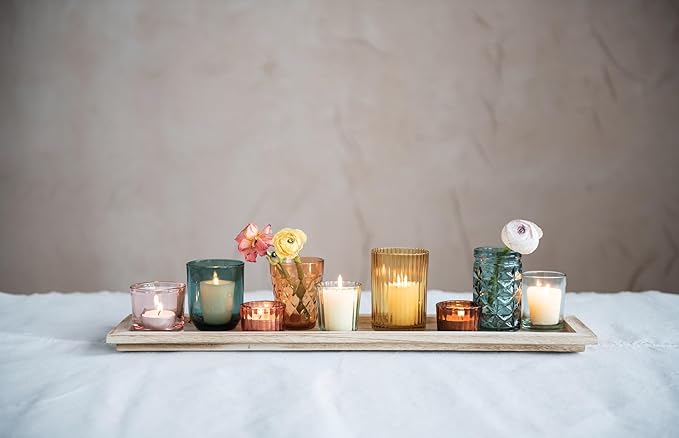 Creative Co-Op Round Glass Votive Holders on Wood Tray - Image 5