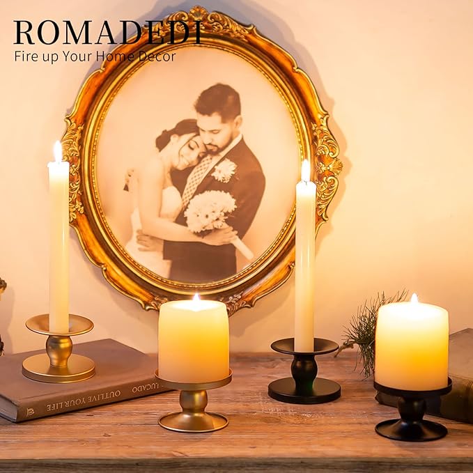 Candle Holders for Pillar Candles, Romadedi Gold Pillar & Taper Candle Holder - Image 7