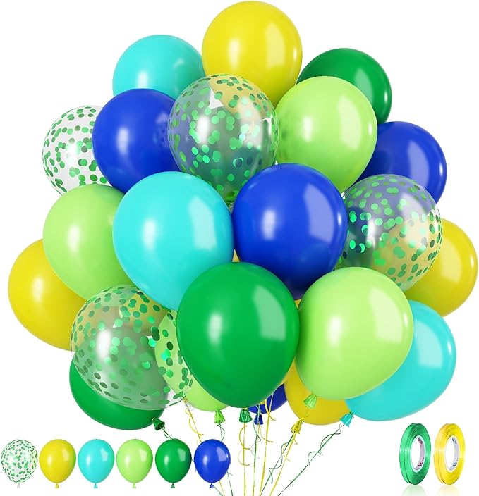 Paready Green and Blue Balloons, Teal Yellow Light Green Confetti Balloon by Paready