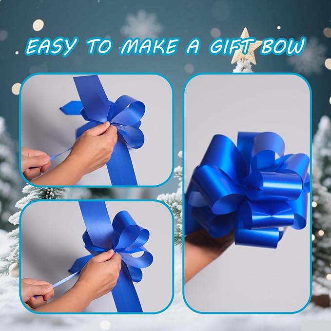 6 Pcs 6 Inch Blue Pull Bows, Gift Wrapping Baskets Wedding Christmas Party - Image 8
