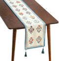 ISAENNE Designer Light Green Linen Table Runner 71 Inches Long, French Floral by Isaennehomedecoration