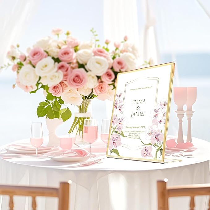 Acrylic Gold Frames 5X7, Slanted Back Gold Picture Frames Table Acrylic Sign - Image 3