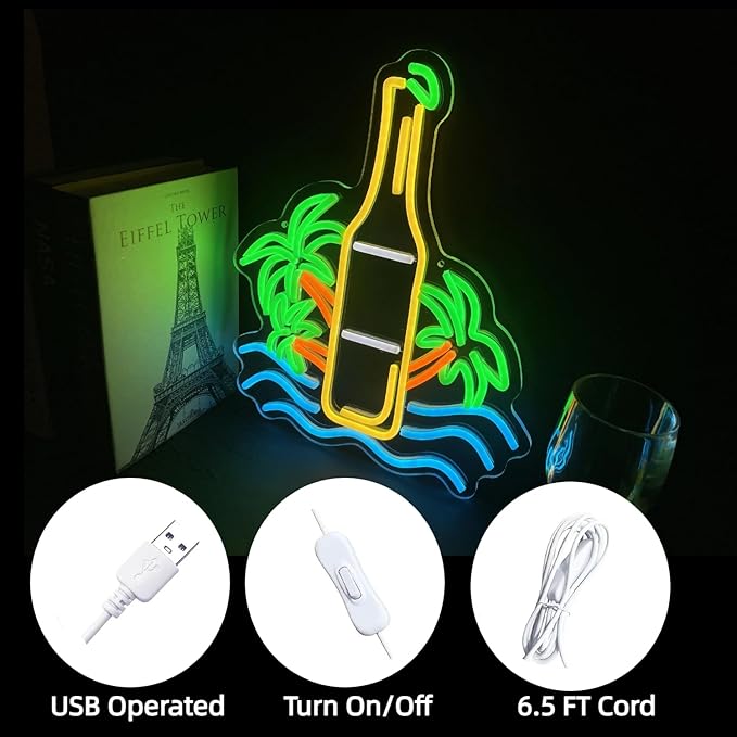 Palm Tree Beer Bottle Neon Sign Dimmable LED Neon Light - Image 2
