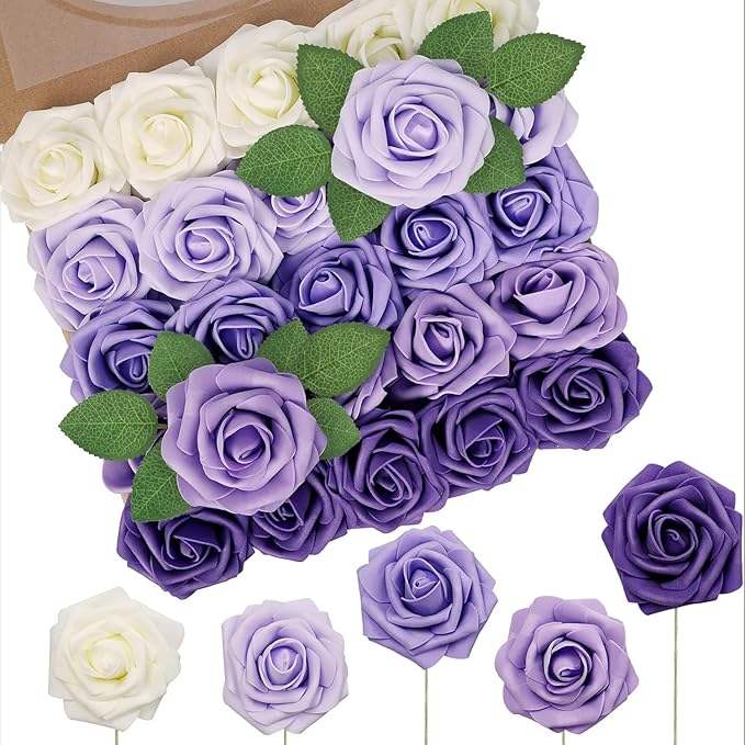 N&T NIETING Artificial Flowers 50Pcs Fake Foam Rose Purple Flowers by NTNIETING
