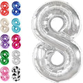 Silver Foil Number 8 Balloon 40 Inch, Helium Mylar Eight Number 8 18 28 38 48 by Upgesy