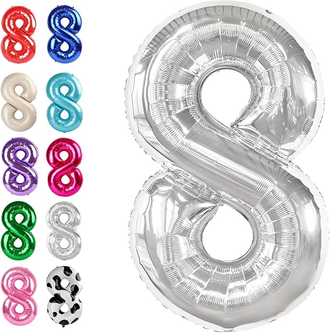 Silver Foil Number 8 Balloon 40 Inch, Helium Mylar Eight Number 8 18 28 38 48 by Upgesy