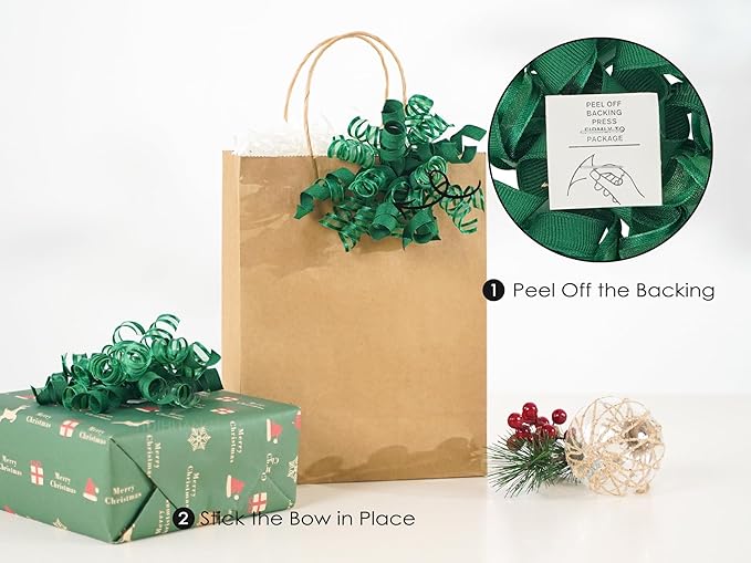 HUIHUANG Green Christmas Bows for Gift Wrapping Curly Gift Bow 5 inch x 8 - Image 2