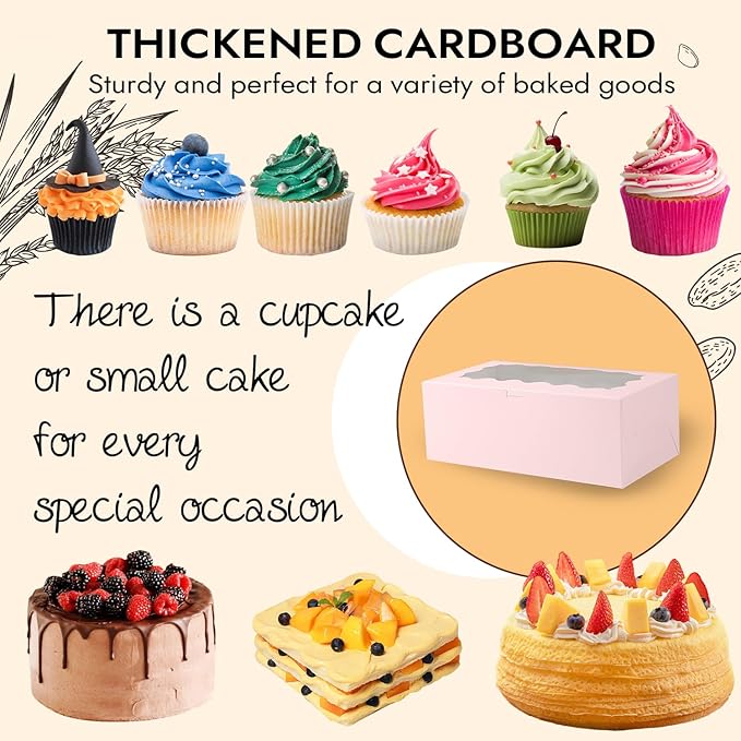 JCD 8 Packs Pink Bento Cake and Cupcake Box 5 Holes Fit 4 Cupcakes and 1 Mini - Image 4