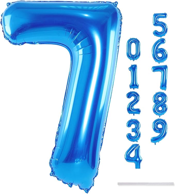 40" Blue Number 7 Balloon for Boys, Large Self Inflating Foil Number Balloons - Image 9