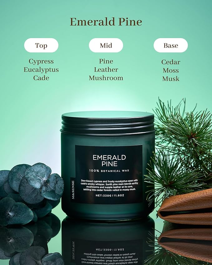 M&SENSE Pine Scented Candles Natural Soy Wax Clean Non Toxic 11.6oz 70 Hours - Image 2