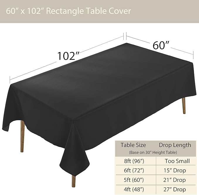 Craft And Party Rectangle Tablecloth, 60 x 102 Inch Black, 6ft Washable - Image 3