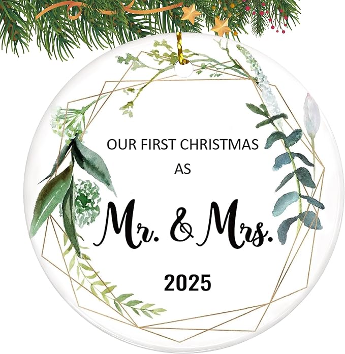 Wedding Gifts for Couples 2025, Our First Christmas Married Ornaments Ceramic by Olicard
