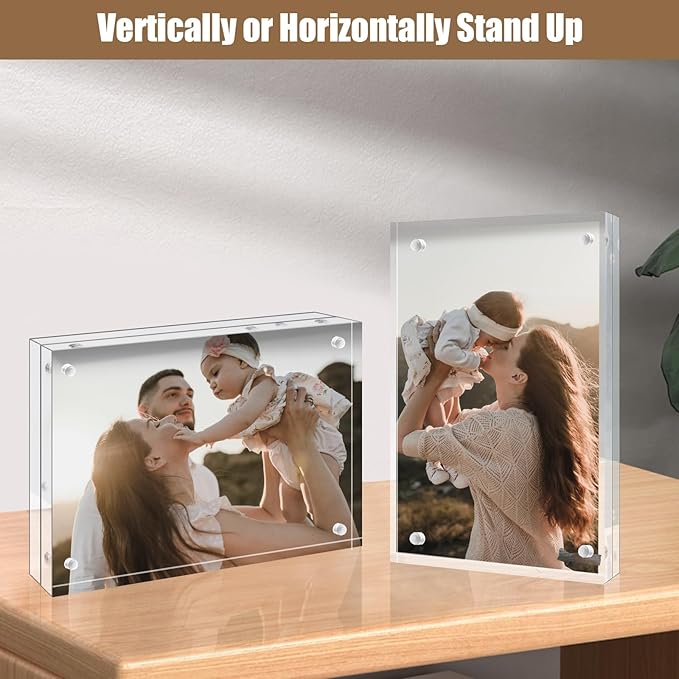 Egofine 4x6 Acrylic Frames 3 Pack, 20mm Thicker Frameless Clear Picture Frames - Image 3