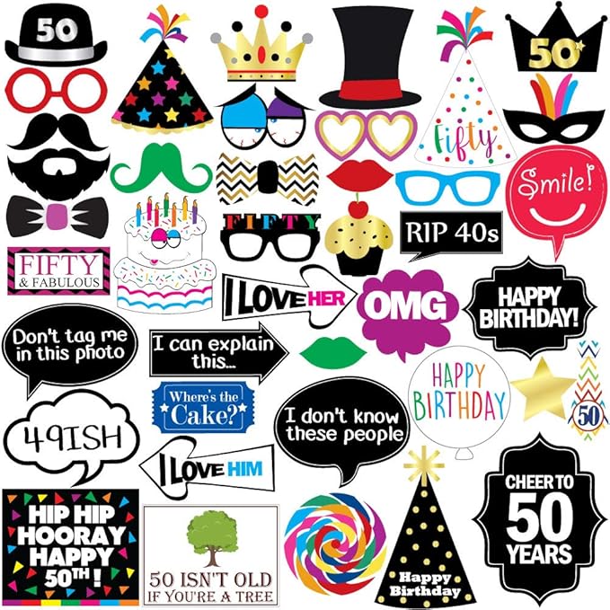 50th Birthday Photo Booth Party Props by SterlingJamesCo