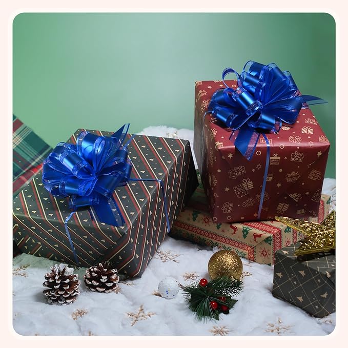 6 PCS 6 Inch Organza Blue Pull Bows - Image 9