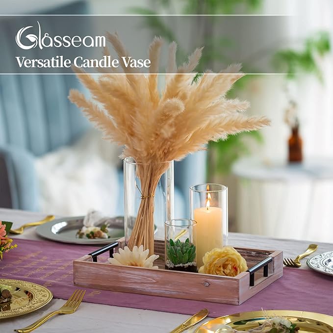 Glasseam Cylinder Vases Set of 12, Hurricane Candle Holder Clear Different Sizes - Image 2