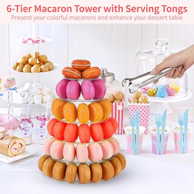 OMISTAR 2 PCS 6-Tier Clear Macaron Display Stands, Plastic Macaron Tray Tower - Image 2